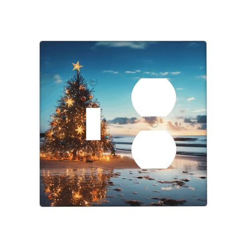 Dekorative Lichtschalterabdeckung mit Weihnachtsbaum am Strand, 2-Gang-Steckdosenabdeckungen, elektrische Schalterplatte, thermoplastische Blende für Dekorationsgerät, Schrauben im Lieferumfang Dekorative Lichtschalterabdeckung mit Weihnachtsbaum am Strand, 2-Gang-Steckdosenabdeckungen, elektrische Schalterplatte, thermoplastische Blende für Dekorationsgerät, Schrauben im Lieferumfang von GTKSYNVE