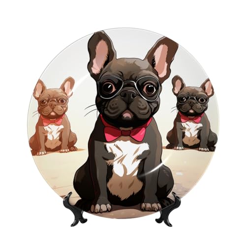 Dekorative Teller aus Knochenporzellan, Cartoon-Hund, französische Bulldogge, 25,4 cm, personalisierbar, dekorativer Keramikteller mit Präsentationsständer, Keramik-Ornamente, Kunst-Porzellanteller Dekorative Teller aus Knochenporzellan, Cartoon-Hund, französische Bulldogge, 25,4 cm, personalisierbar, dekorativer Keramikteller mit Präsentationsständer, Keramik-Ornamente, Kunst-Porzellanteller von GTKSYNVE