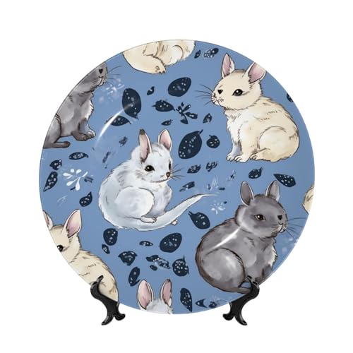 Dekorativer Teller aus Knochenporzellan, Motiv: Blaue Chinchillas und Mond, 17,8 cm, personalisierbar, Keramik-Dekoteller mit Präsentationsständer, Keramik-Ornamente, Kunst-Porzellanteller für Zuhause Dekorativer Teller aus Knochenporzellan, Motiv: Blaue Chinchillas und Mond, 17,8 cm, personalisierbar, Keramik-Dekoteller mit Präsentationsständer, Keramik-Ornamente, Kunst-Porzellanteller für Zuhause von GTKSYNVE