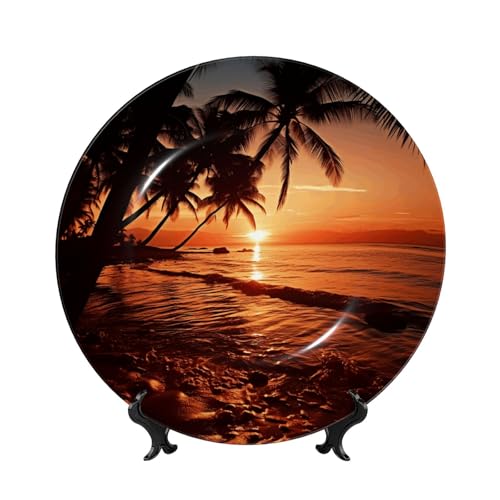 Dekorativer Teller aus Porzellan, Motiv: Dusk Tropical Beach, Palmknochenmotiv, 25,4 cm, personalisierbar, Keramik-Dekoteller mit Präsentationsständer, Keramik-Ornamente, Kunst-Porzellan-Teller für Dekorativer Teller aus Porzellan, Motiv: Dusk Tropical Beach, Palmknochenmotiv, 25,4 cm, personalisierbar, Keramik-Dekoteller mit Präsentationsständer, Keramik-Ornamente, Kunst-Porzellan-Teller für von GTKSYNVE