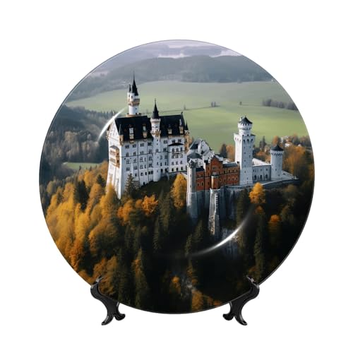 Deutschland Neuschwanstein Schloss Knochenporzellan Dekorative Teller 15,2 cm personalisierte Keramik-Dekoteller mit Präsentationsständer, Keramikornamente, Kunst, Porzellanteller für Zuhause, Büro von GTKSYNVE