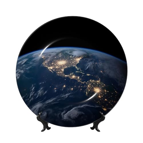 Earth from The Outer Space Dekoteller aus Knochenporzellan, 17,8 cm, personalisierbar, Keramik-Dekoteller mit Präsentationsständer, Keramik-Ornamente, Kunst-Porzellanteller für Zuhause, Büro Earth from The Outer Space Dekoteller aus Knochenporzellan, 17,8 cm, personalisierbar, Keramik-Dekoteller mit Präsentationsständer, Keramik-Ornamente, Kunst-Porzellanteller für Zuhause, Büro von GTKSYNVE