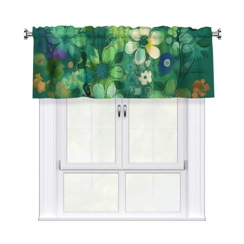GTKSYNVE Abstrakte saisonale grüne Blumenvolants für Fenster, Stangentasche, Fenstervolant, kleine Fensterbehandlung, Volants für Küche, Verdunkelungsvorhänge, kurze Vorhänge für Schlafzimmer, 137 x von GTKSYNVE