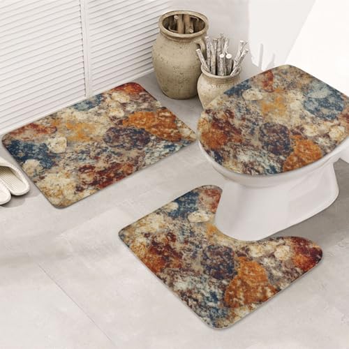 GTKSYNVE Abstraktes Granit-Badezimmerteppich-Set, 3-teilig, mit WC-Deckelbezug, U-förmiger Kontur-WC-Vorleger und saugfähige Badematten aus Mikrofaser, schnell trocknend, maschinenwaschbar, Duschmatte von GTKSYNVE