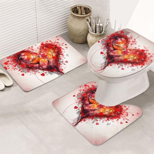 GTKSYNVE Abstraktes Herz-Badezimmerteppich-Set, 3-teilig, mit WC-Deckelbezug, U-förmiger Kontur-WC-Vorleger und saugfähige Badematten aus Mikrofaser, schnell trocknend, maschinenwaschbar, Duschmatte GTKSYNVE Abstraktes Herz-Badezimmerteppich-Set, 3-teilig, mit WC-Deckelbezug, U-förmiger Kontur-WC-Vorleger und saugfähige Badematten aus Mikrofaser, schnell trocknend, maschinenwaschbar, Duschmatte von GTKSYNVE