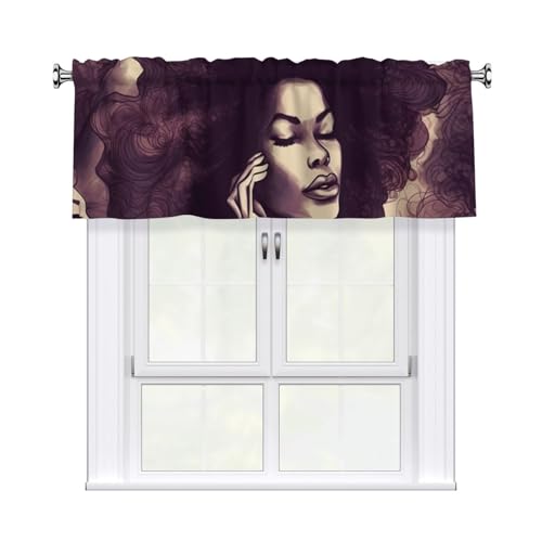 GTKSYNVE Afrikanisches Haar, schwarze Damenvolants für Fenster, Stangentasche, Fenstervolant, kleine Fensterbehandlung, Volants für Küche, Verdunkelungsvorhänge, kurze Vorhänge für Schlafzimmer, 137 x von GTKSYNVE