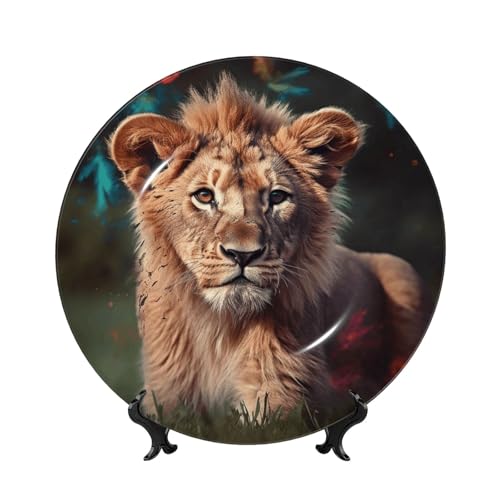 GTKSYNVE Art Lion Dekorative Teller aus Knochenporzellan, 20,3 cm, personalisierbar, Keramik-Dekoteller mit Präsentationsständer, Keramik-Ornamente, Kunst-Porzellan-Teller für Zuhause, Büro von GTKSYNVE