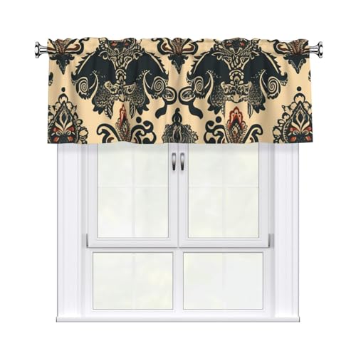 GTKSYNVE Asiatische Elefanten-Volants für Fenster, Stangentasche, Fenstervolant, kleine Fensterbehandlung, Volants für Küche, Verdunkelungsvorhänge, kurze Vorhänge für Schlafzimmer, 137 x 45 cm von GTKSYNVE