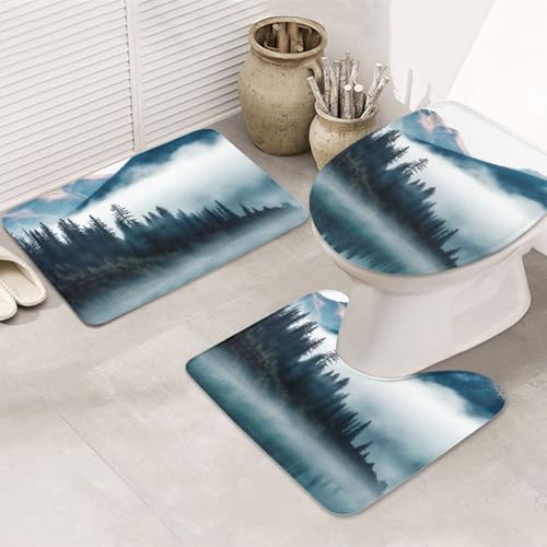 GTKSYNVE Badezimmerteppich-Set, Motiv: Nebelgebirge, Landschaft, 3-teilig, mit WC-Deckelbezug, U-förmiger Kontur-WC-Vorleger und saugfähige Badematten aus Mikrofaser, schnell trocknend GTKSYNVE Badezimmerteppich-Set, Motiv: Nebelgebirge, Landschaft, 3-teilig, mit WC-Deckelbezug, U-förmiger Kontur-WC-Vorleger und saugfähige Badematten aus Mikrofaser, schnell trocknend von GTKSYNVE