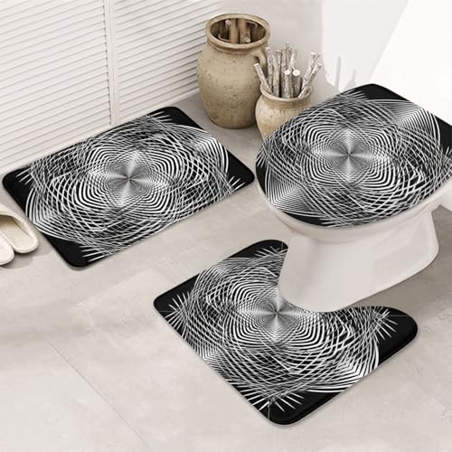 GTKSYNVE Badezimmerteppich-Set, geometrische Form, 3-teilig, mit WC-Deckelbezug, U-förmiger Kontur-WC-Vorleger und saugfähige Badematten aus Mikrofaser, schnell trocknend, maschinenwaschbar von GTKSYNVE
