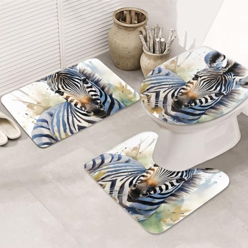 GTKSYNVE Badezimmerteppich-Set, niedliches Zebra-Aquarell-Design, 3-teilig, mit WC-Deckelbezug, U-förmiger Kontur-WC-Vorleger und saugfähige Badematten aus Mikrofaser, schnell trocknend GTKSYNVE Badezimmerteppich-Set, niedliches Zebra-Aquarell-Design, 3-teilig, mit WC-Deckelbezug, U-förmiger Kontur-WC-Vorleger und saugfähige Badematten aus Mikrofaser, schnell trocknend von GTKSYNVE