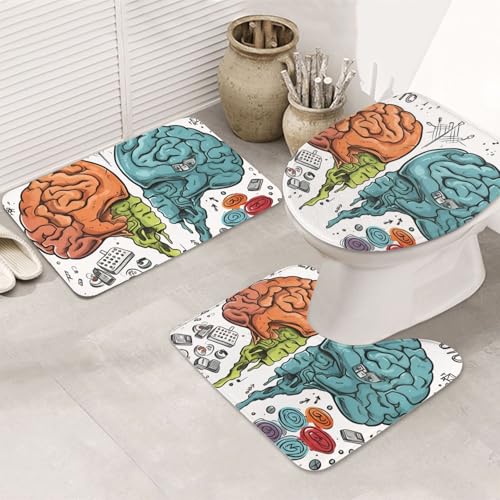 GTKSYNVE Badezimmerteppich-Set für linke und rechte Gehirnfunktionen, 3-teilig, mit WC-Deckelbezug, U-förmiger Kontur-WC-Vorleger und saugfähige Badematten aus Mikrofaser, schnell trocknend GTKSYNVE Badezimmerteppich-Set für linke und rechte Gehirnfunktionen, 3-teilig, mit WC-Deckelbezug, U-förmiger Kontur-WC-Vorleger und saugfähige Badematten aus Mikrofaser, schnell trocknend von GTKSYNVE