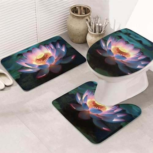 GTKSYNVE Badezimmerteppich-Set mit Blumenmuster, 3-teilig, mit WC-Deckelbezug, U-förmiger Kontur-WC-Vorleger und saugfähige Badematten aus Mikrofaser, schnell trocknend, maschinenwaschbar, Duschmatte von GTKSYNVE