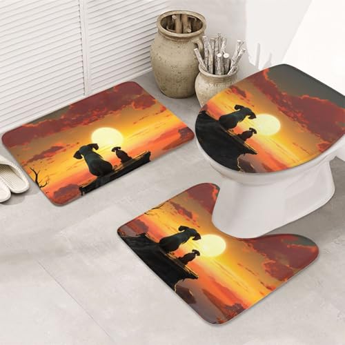 GTKSYNVE Badezimmerteppich-Set mit Elefant und Hund, 3-teilig, mit WC-Deckelbezug, U-förmiger Kontur-WC-Vorleger und saugfähiger Mikrofaser-Badematte, schnell trocknend, maschinenwaschbar, Duschmatte von GTKSYNVE