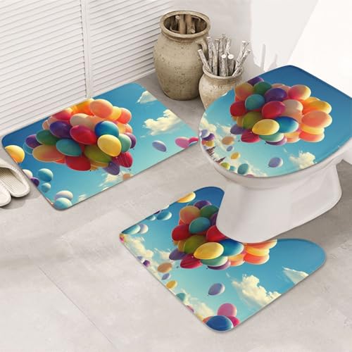 GTKSYNVE Badezimmerteppich-Set mit Farbballon, 3-teilig, mit WC-Deckelbezug, U-förmiger Kontur-WC-Vorleger und saugfähige Badematten aus Mikrofaser, schnell trocknend, maschinenwaschbar, Duschmatte GTKSYNVE Badezimmerteppich-Set mit Farbballon, 3-teilig, mit WC-Deckelbezug, U-förmiger Kontur-WC-Vorleger und saugfähige Badematten aus Mikrofaser, schnell trocknend, maschinenwaschbar, Duschmatte von GTKSYNVE