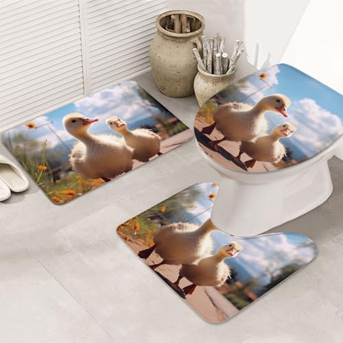 GTKSYNVE Badezimmerteppich-Set mit WC-Deckelbezug, U-förmiger Kontur-WC-Vorleger und saugfähige Badematten aus Mikrofaser, schnell trocknend, maschinenwaschbar, Duschmatte, 3-teilig von GTKSYNVE
