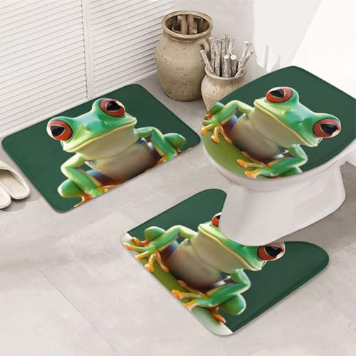 GTKSYNVE Badezimmerteppich-Set mit WC-Deckelbezug, U-förmiger Kontur-WC-Vorleger und saugfähiger Mikrofaser-Badematte, schnell trocknend, maschinenwaschbar, 3-teilig, Grün von GTKSYNVE
