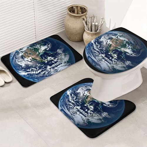 GTKSYNVE Badezimmerteppich-Set mit WC-Deckelbezug, U-förmiger Kontur-WC-Vorleger und saugfähiger Mikrofaser-Badematte, schnell trocknend, maschinenwaschbar, Duschmatte mit blauem Marmor, 3-teilig von GTKSYNVE
