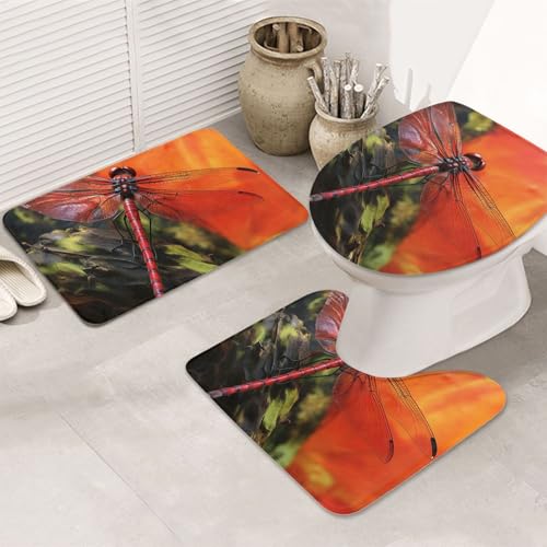 GTKSYNVE Badteppich-Set, rote Libellen, 3-teilig, mit WC-Deckelbezug, U-förmiger Kontur-WC-Vorleger und saugfähige Badematten aus Mikrofaser, schnell trocknend, maschinenwaschbar, Duschmatte GTKSYNVE Badteppich-Set, rote Libellen, 3-teilig, mit WC-Deckelbezug, U-förmiger Kontur-WC-Vorleger und saugfähige Badematten aus Mikrofaser, schnell trocknend, maschinenwaschbar, Duschmatte von GTKSYNVE