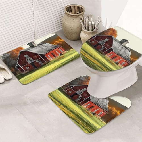 GTKSYNVE Barn Badezimmerteppich-Set, 3-teilig, mit WC-Deckelbezug, U-förmiger Kontur-WC-Vorleger und saugfähige Badematten aus Mikrofaser, schnell trocknend, maschinenwaschbar, Duschmatte von GTKSYNVE