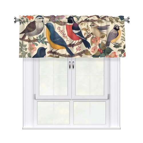 GTKSYNVE Birds in My Garden Volants für Fenster, Stangentasche, Fenstervolant, kleine Fensterbehandlung, Volants für Küche, Verdunkelungsvorhänge, kurze Vorhänge für Schlafzimmer, 137 x 45 cm von GTKSYNVE