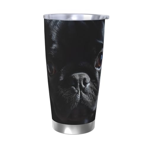 GTKSYNVE Black Pug Dog Puppy Tumbler with Leak-Proof Lid and Straw, 590.0 g Car Cups Vacuum-Insulated Stainless Steel Travel Coffee Mug, BPA Free Reusable Thermal Cup for Outdoor von GTKSYNVE