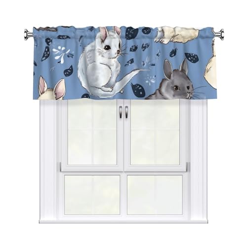 GTKSYNVE Blaue Chinchillas und Mond Volants für Fenster, Stangentasche, Fenstervolant, kleine Fensterbehandlung, Volants für Küche, Verdunkelungsvorhänge, kurze Vorhänge für Schlafzimmer, 137 x 45 cm von GTKSYNVE