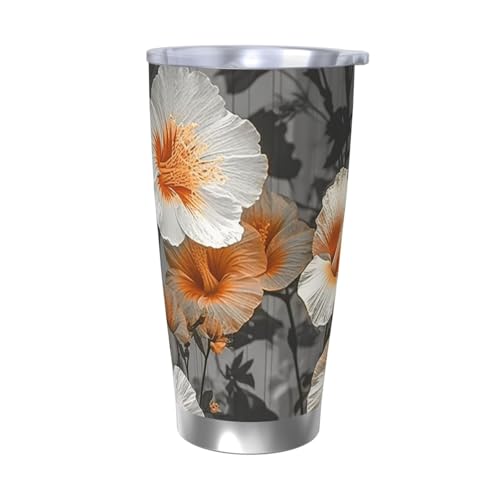 GTKSYNVE Blooming Hibiscus Flowers Tumbler with Leak-Proof Lid and Straw, 590.0 g Car Cups Vacuum-Insulated Stainless Steel Travel Coffee Mug, BPA Free Reusable Thermal Cup for Outdoor von GTKSYNVE
