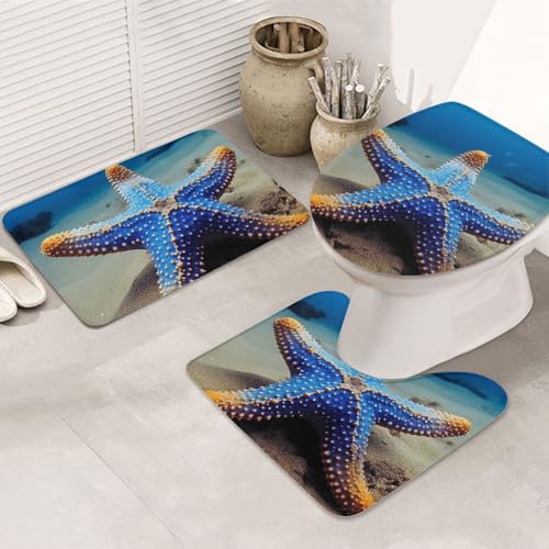 GTKSYNVE Blue Sea Star Badezimmerteppich-Set, 3-teilig, mit WC-Deckelbezug, U-förmiger Kontur-WC-Vorleger und saugfähige Badematten aus Mikrofaser, schnell trocknend, maschinenwaschbar, Duschmatte GTKSYNVE Blue Sea Star Badezimmerteppich-Set, 3-teilig, mit WC-Deckelbezug, U-förmiger Kontur-WC-Vorleger und saugfähige Badematten aus Mikrofaser, schnell trocknend, maschinenwaschbar, Duschmatte von GTKSYNVE