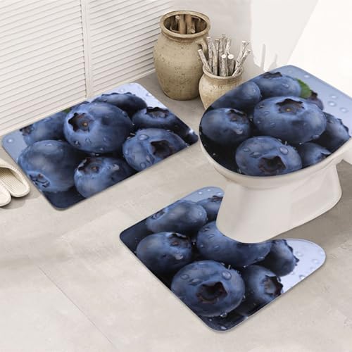 GTKSYNVE Blueberry Badezimmerteppich-Set, 3-teilig, mit WC-Deckelbezug, U-förmiger Kontur-WC-Vorleger und saugfähige Badematten aus Mikrofaser, schnell trocknend, maschinenwaschbar, Duschmatte von GTKSYNVE