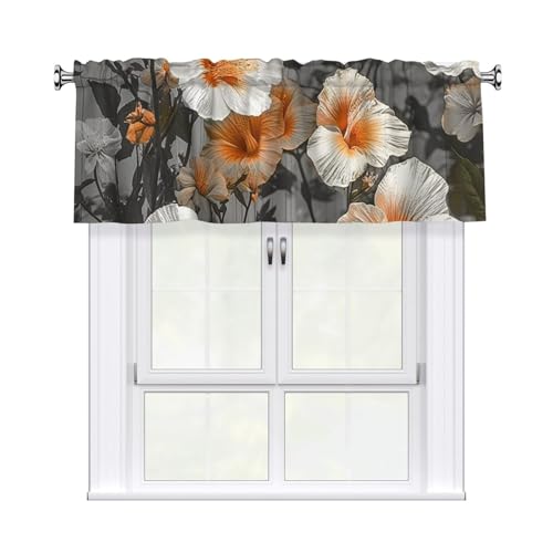 GTKSYNVE Blühende Hibiskusblumen-Volants für Fenster, Stangentasche, Fenstervolant, kleine Fensterbehandlung, Volants für Küche, Verdunkelungsvorhänge, kurze Vorhänge für Schlafzimmer, 137 x 45 cm von GTKSYNVE