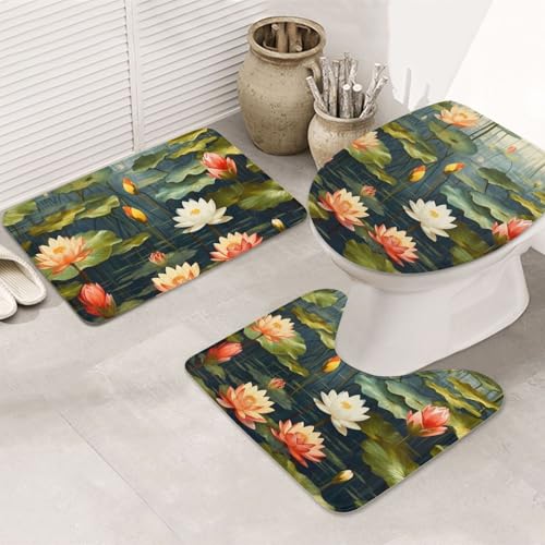 GTKSYNVE Blumenteich-Badezimmerteppich-Set, 3-teilig, mit WC-Deckelbezug, U-förmiger Kontur-WC-Vorleger und saugfähige Badematten aus Mikrofaser, schnell trocknend, maschinenwaschbar, Duschmatte GTKSYNVE Blumenteich-Badezimmerteppich-Set, 3-teilig, mit WC-Deckelbezug, U-förmiger Kontur-WC-Vorleger und saugfähige Badematten aus Mikrofaser, schnell trocknend, maschinenwaschbar, Duschmatte von GTKSYNVE