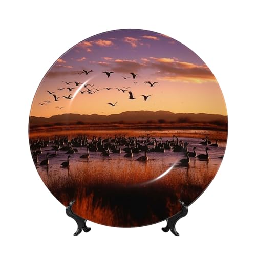 GTKSYNVE Bosque del Apache Wildlife Refuge Bone China Dekorative Teller 20,3 cm Personalisierte Keramik-Dekoteller mit Präsentationsständer, Keramikornamente, Kunst-Porzellanteller zum Aufhängen an von GTKSYNVE