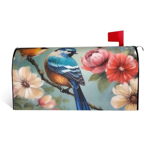 GTKSYNVE Briefkastenabdeckungen mit Blumen, Vögeln und Schmetterlingen, magnetisch, Standardgröße, 64,8 x 53,3 cm, dekorative Briefkasten-Abdeckung, wasserdichte Briefkasten-Abdeckung von GTKSYNVE