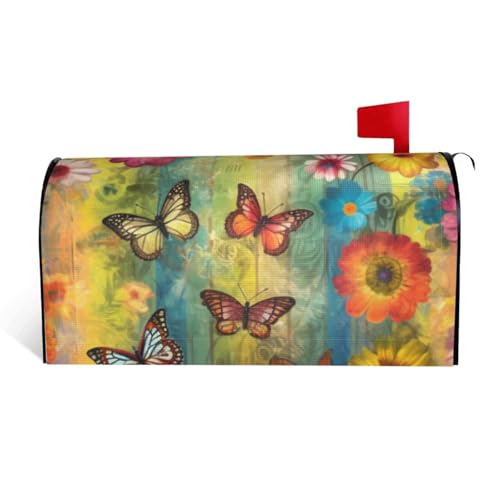 GTKSYNVE Briefkastenabdeckungen mit Blumen und Schmetterlingen, magnetisch, Standardgröße, 64,8 x 53,3 cm, dekorative Briefkasten-Abdeckung, wasserdichte Briefkasten-Abdeckung, personalisierte von GTKSYNVE