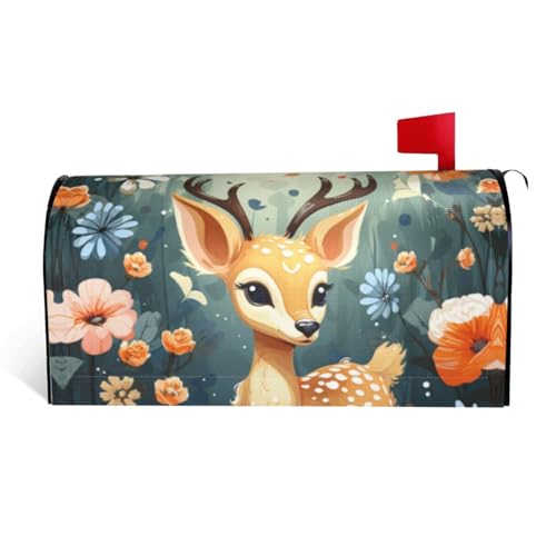 GTKSYNVE Briefkastenabdeckungen mit Cartoon-Hirschblumen, magnetisch, Standardgröße, 53,3 x 45,7 cm, dekorative Briefkasten-Abdeckung, wasserdichte Briefkasten-Abdeckung, personalisierte von GTKSYNVE