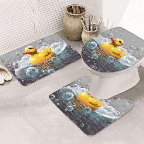 GTKSYNVE Bubble Duck Badezimmerteppich-Set, 3-teilig, mit WC-Deckelbezug, U-förmiger Kontur-WC-Vorleger und saugfähige Badematten aus Mikrofaser, schnell trocknend, maschinenwaschbar, Duschmatte GTKSYNVE Bubble Duck Badezimmerteppich-Set, 3-teilig, mit WC-Deckelbezug, U-förmiger Kontur-WC-Vorleger und saugfähige Badematten aus Mikrofaser, schnell trocknend, maschinenwaschbar, Duschmatte von GTKSYNVE
