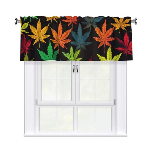 GTKSYNVE Bunte Cannabisblätter Volants für Fenster, Stangentaschen-Fenstervolant, kleine Fensterbehandlung, Volants für Küche, Verdunkelungsvorhänge, kurze Vorhänge für Schlafzimmer, 137 x 45 cm GTKSYNVE Bunte Cannabisblätter Volants für Fenster, Stangentaschen-Fenstervolant, kleine Fensterbehandlung, Volants für Küche, Verdunkelungsvorhänge, kurze Vorhänge für Schlafzimmer, 137 x 45 cm von GTKSYNVE