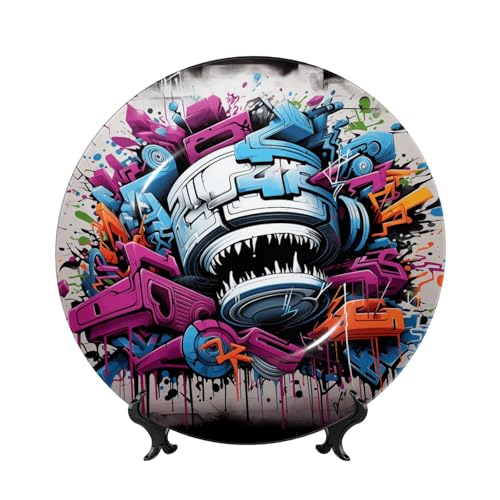 GTKSYNVE Bunte Graffiti-Teller aus Knochenporzellan, 20,3 cm, personalisierbar, dekorativer Keramikteller mit Präsentationsständer, Keramikornamente, Kunst-Porzellanteller für Zuhause, Büro GTKSYNVE Bunte Graffiti-Teller aus Knochenporzellan, 20,3 cm, personalisierbar, dekorativer Keramikteller mit Präsentationsständer, Keramikornamente, Kunst-Porzellanteller für Zuhause, Büro von GTKSYNVE
