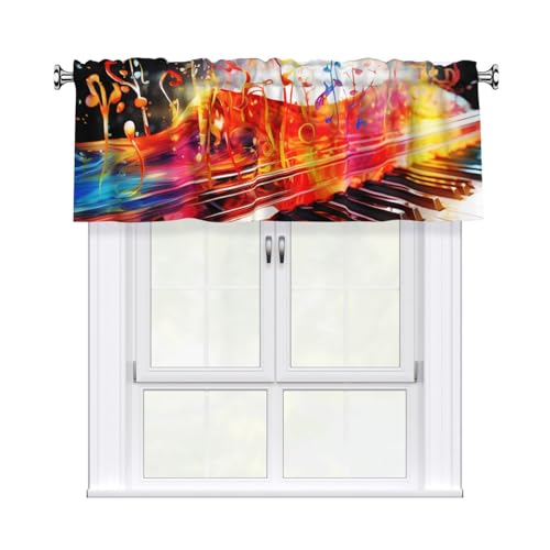 GTKSYNVE Bunte Klaviertastatur-Musiknoten-Volants für Fenster, Stangentaschen-Fenstervolant, kleine Fensterbehandlung, Volants für Küche, Verdunkelungsvorhänge, kurze Vorhänge für Schlafzimmer, 137 x von GTKSYNVE