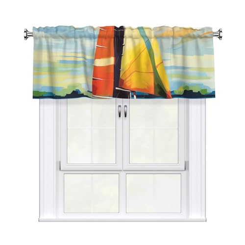 GTKSYNVE Bunte Segelboot-Volants für Fenster, Stangentasche, Fenstervolant, kleine Fensterbehandlung, Volants für Küche, Verdunkelungsvorhänge, kurze Vorhänge für Schlafzimmer, 137 x 45 cm von GTKSYNVE