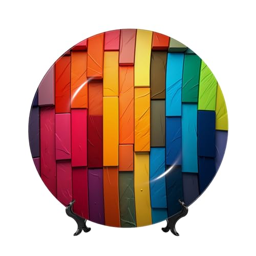 GTKSYNVE Bunte Tafel aus Knochenporzellan, dekorative Teller, 15,2 cm, personalisierbar, Keramik-Dekoteller mit Präsentationsständer, Keramik-Ornamente, Kunst-Porzellanteller für Zuhause, Büro von GTKSYNVE