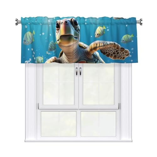 GTKSYNVE Cartoon-Meeresschildkröten-Volants für Fenster, Stangentasche, Fenstervolant, kleine Fensterbehandlung, Volants für Küche, Verdunkelungsvorhänge, kurze Vorhänge für Schlafzimmer, 137 x 45 cm von GTKSYNVE