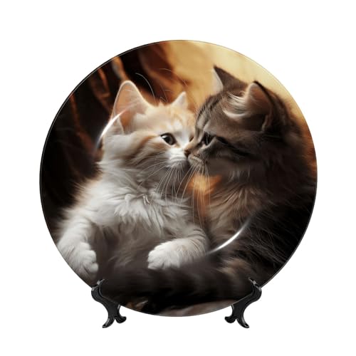 GTKSYNVE Cat Kiss Deko-Teller aus Knochenporzellan, 20,3 cm, personalisierbar, dekorativer Keramikteller mit Präsentationsständer, Keramikornamente, Kunst-Porzellanteller für Zuhause, Büro, Wandbehang GTKSYNVE Cat Kiss Deko-Teller aus Knochenporzellan, 20,3 cm, personalisierbar, dekorativer Keramikteller mit Präsentationsständer, Keramikornamente, Kunst-Porzellanteller für Zuhause, Büro, Wandbehang von GTKSYNVE