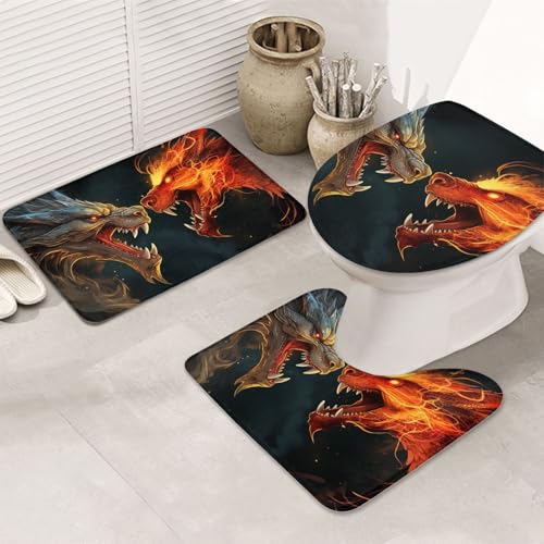 GTKSYNVE Chic Cool Two Fighting Roaring Dragon Badezimmerteppich-Set, 3-teilig, mit WC-Deckelbezug, U-förmiger Kontur-WC-Vorleger und saugfähige Badematten aus Mikrofaser, schnell trocknend GTKSYNVE Chic Cool Two Fighting Roaring Dragon Badezimmerteppich-Set, 3-teilig, mit WC-Deckelbezug, U-förmiger Kontur-WC-Vorleger und saugfähige Badematten aus Mikrofaser, schnell trocknend von GTKSYNVE