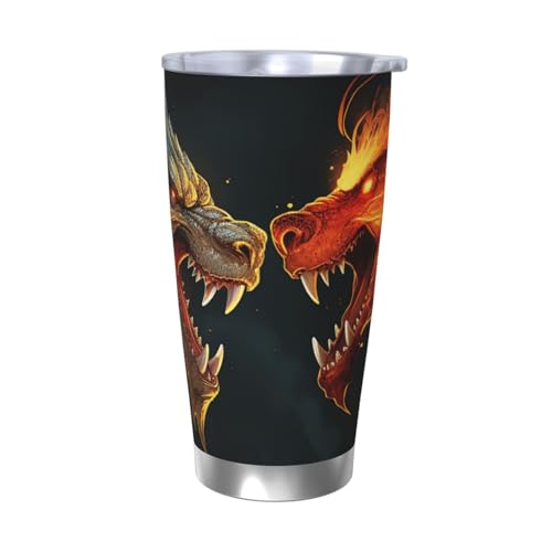 GTKSYNVE Chic Cool Two Fighting Roaring Dragon Tumbler with Leak-Proof Lid and Straw, 590.0 g Car Cups Vacuum-Insulated Stainless Steel Travel Coffee Mug, BPA Free Reusable Thermal Cup for Outdoor von GTKSYNVE