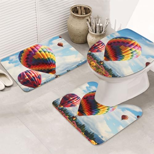GTKSYNVE Color Heißluftballon-Badezimmerteppich-Set, 3-teilig, mit WC-Deckelbezug, U-förmiger Kontur-WC-Vorleger und saugfähige Badematten aus Mikrofaser, schnell trocknend, maschinenwaschbar GTKSYNVE Color Heißluftballon-Badezimmerteppich-Set, 3-teilig, mit WC-Deckelbezug, U-förmiger Kontur-WC-Vorleger und saugfähige Badematten aus Mikrofaser, schnell trocknend, maschinenwaschbar von GTKSYNVE