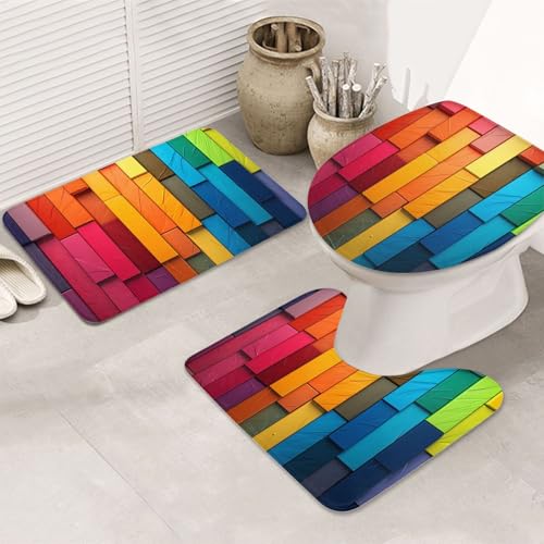 GTKSYNVE Colorful Board Badezimmerteppich-Set, 3-teilig, mit WC-Deckelbezug, U-förmiger Kontur-WC-Vorleger und saugfähige Badematten aus Mikrofaser, schnell trocknend, maschinenwaschbar, Duschmatte GTKSYNVE Colorful Board Badezimmerteppich-Set, 3-teilig, mit WC-Deckelbezug, U-förmiger Kontur-WC-Vorleger und saugfähige Badematten aus Mikrofaser, schnell trocknend, maschinenwaschbar, Duschmatte von GTKSYNVE