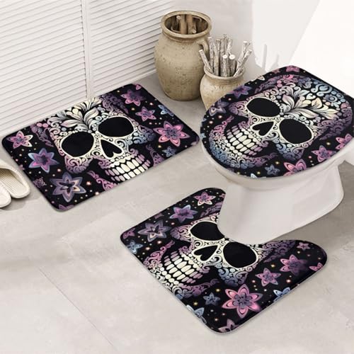 GTKSYNVE Cool Skull Badezimmerteppich-Set, 3-teilig, mit WC-Deckelbezug, U-förmiger Kontur-WC-Vorleger und saugfähige Badematten aus Mikrofaser, schnell trocknend, maschinenwaschbar, Duschmatte GTKSYNVE Cool Skull Badezimmerteppich-Set, 3-teilig, mit WC-Deckelbezug, U-förmiger Kontur-WC-Vorleger und saugfähige Badematten aus Mikrofaser, schnell trocknend, maschinenwaschbar, Duschmatte von GTKSYNVE