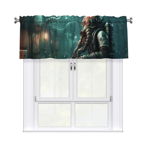 GTKSYNVE Coole Oktopus-Taucher-Volants für Fenster, Stangentaschen-Fenstervolant, kleine Fensterbehandlung, Volants für Küche, Verdunkelungsvorhänge, kurze Vorhänge für Schlafzimmer, 137 x 45 cm von GTKSYNVE